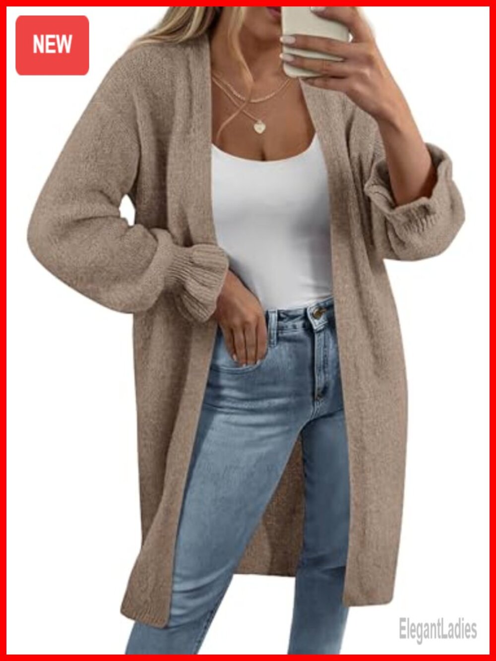 Oversized Open Front Cardigan Sweater Long Lantern Sleeve Ruffle